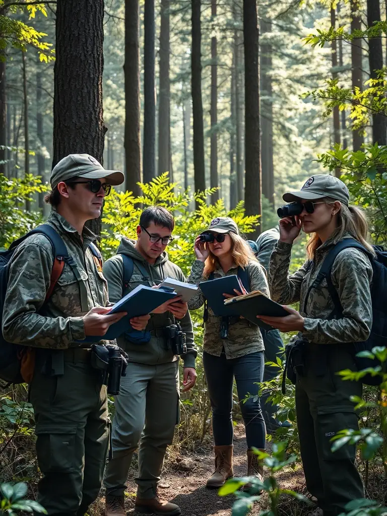 A photograph depicting members of ASSOCIATION COMMUNALE DE CHASSE AGREEE DE COLTINES participating in a wildlife census, collecting data on local animal populations to inform conservation efforts.
