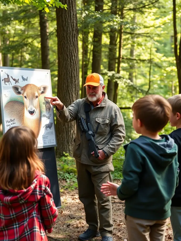 An image of a member educating young people about wildlife conservation and responsible hunting practices.
