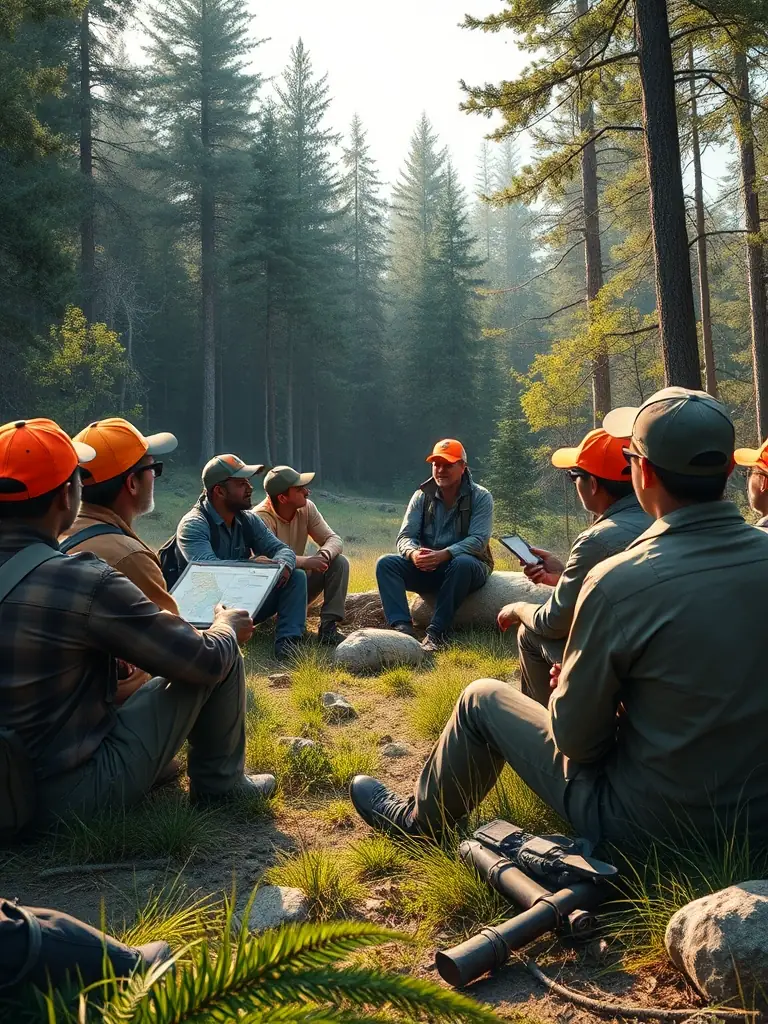 A photograph of a training session organized by ASSOCIATION COMMUNALE DE CHASSE AGREEE DE COLTINES, where members are learning about responsible hunting practices and wildlife conservation.