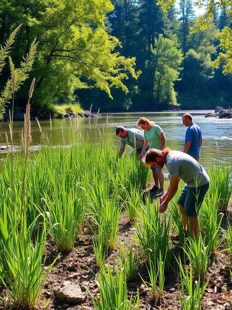 A photograph showing members of ASSOCIATION COMMUNALE DE CHASSE AGREEE DE COLTINES conducting a habitat improvement project, planting native trees and shrubs to enhance biodiversity.